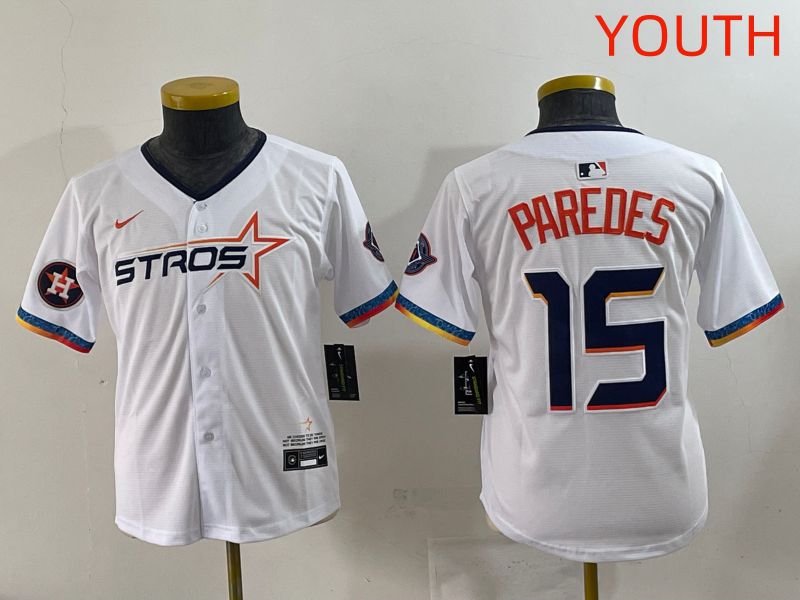 Youth Houston Astros 15 Paredes White Fourth generation Joint Name 2025 Nike MLB Jersey style 7